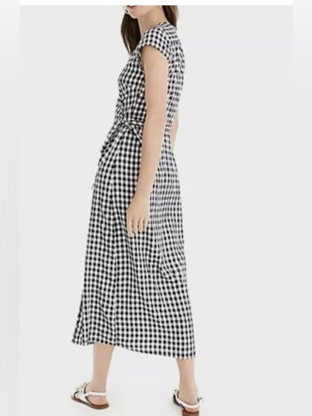 J. Crew Dark Navy & White Gingham Wrap Maxi Dress M - Picture 3 of 10